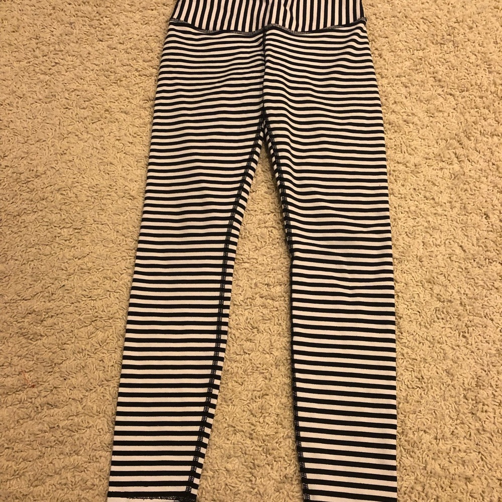 Lululemon Athletica Black and White Striped Leggings